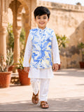 White Kurta Pajama and Blue Jacket Set-S2092
