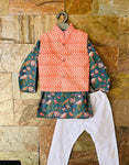 Kurta pajama and jacket set blue and pink