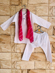 Unisex White kurta pajama with red dupatta